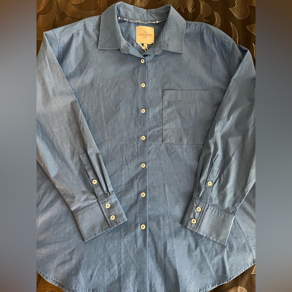 NWT Casa Cabana Solid Blue Cotton Blend Men's Button-Up Casual Long Slv Shirt XL - Picture 11 of 12
